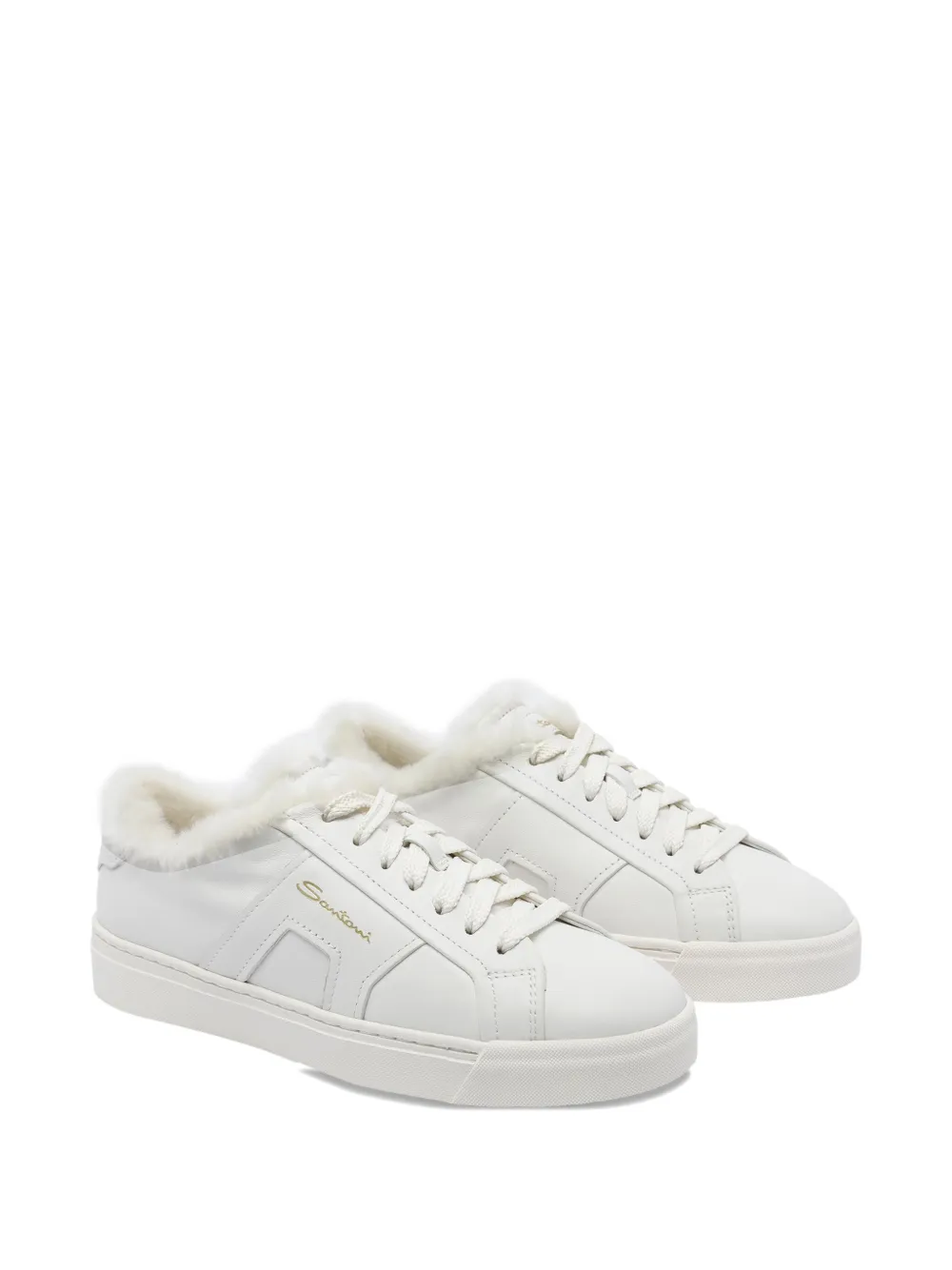 Santoni faux-fur leather sneakers - Wit