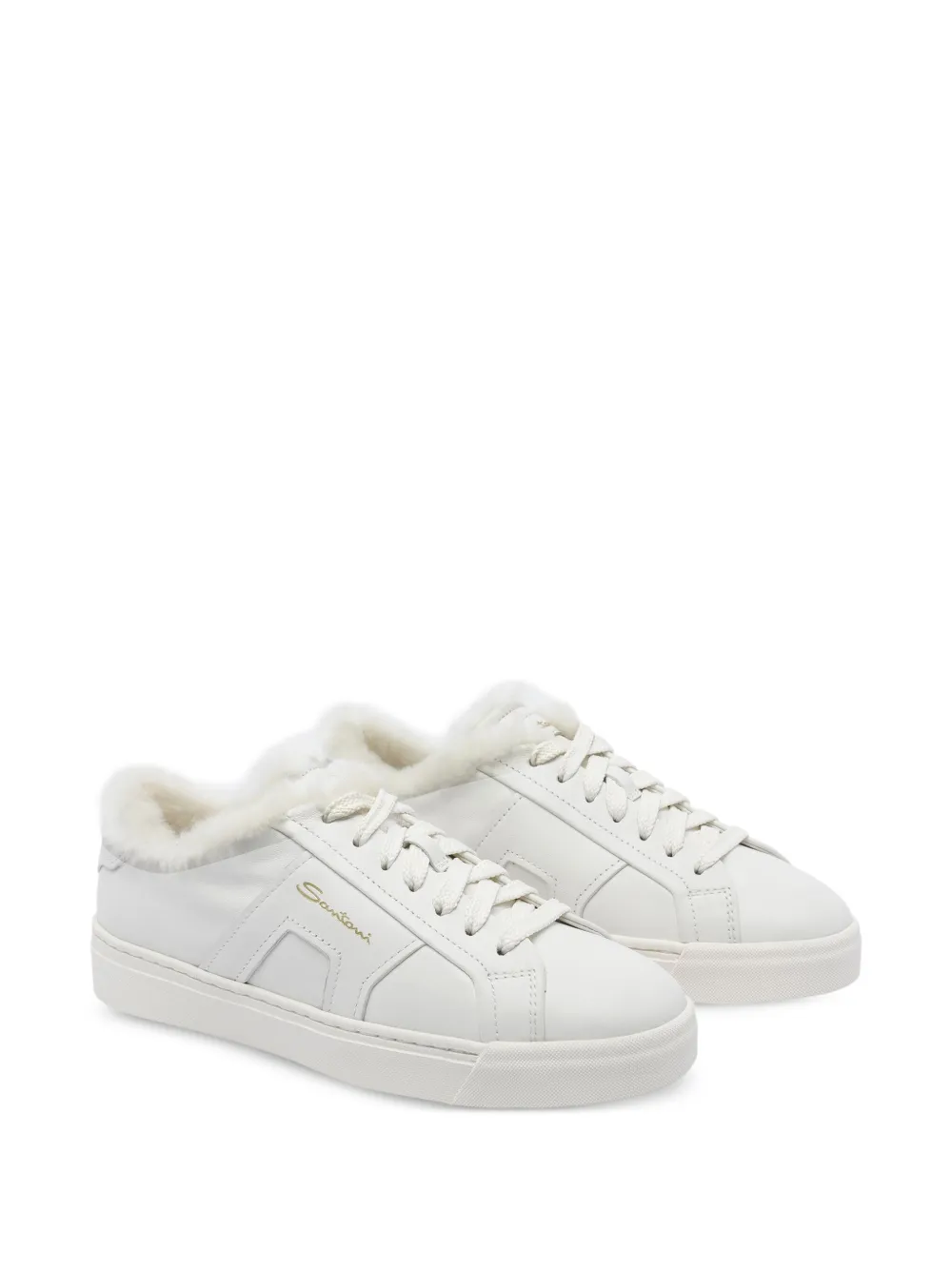Santoni Leren sneakers met imitatiebont Wit