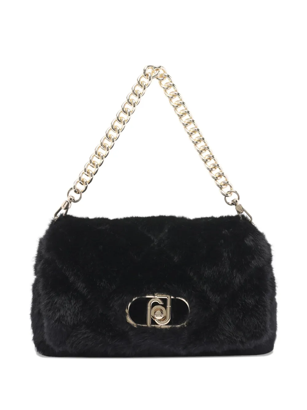 Liu •jo Small Quilted Faux-fur Shoulder Bag In Black
