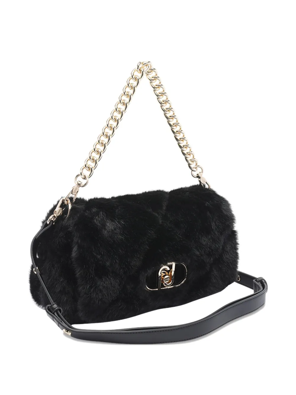 Liu •jo Small Quilted Faux-fur Shoulder Bag In Black