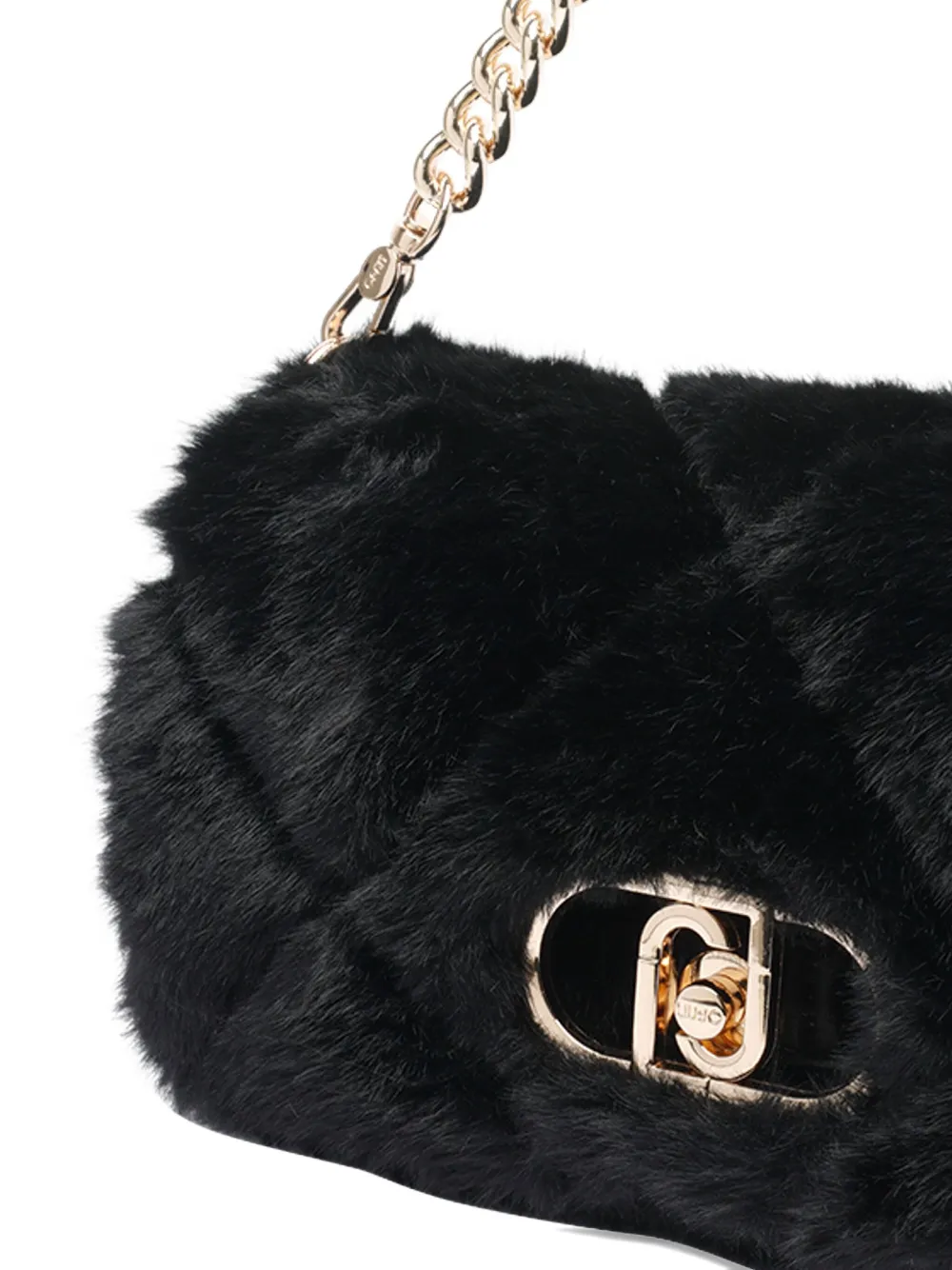 Liu •jo Small Quilted Faux-fur Shoulder Bag In Black