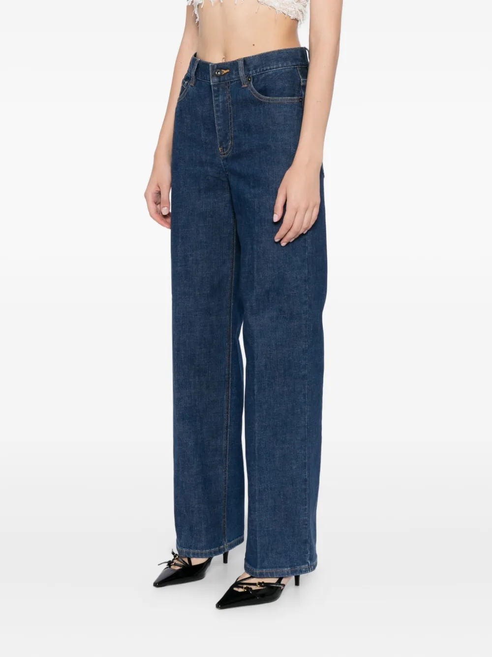 Self-portrait Logo-patch Straight-leg Jeans In Blue