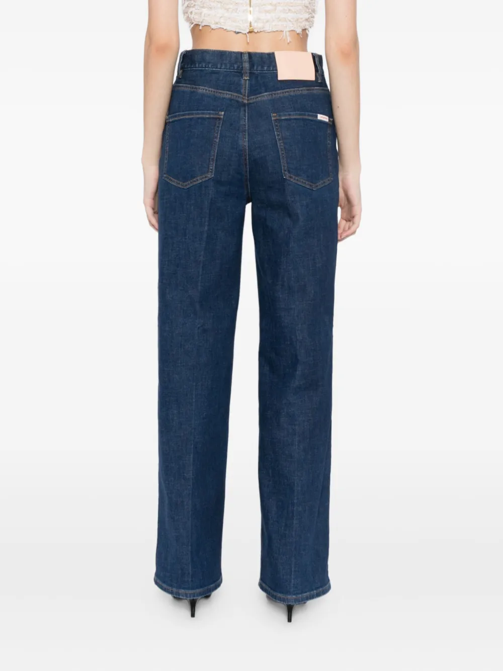 Self-portrait Logo-patch Straight-leg Jeans In Blue