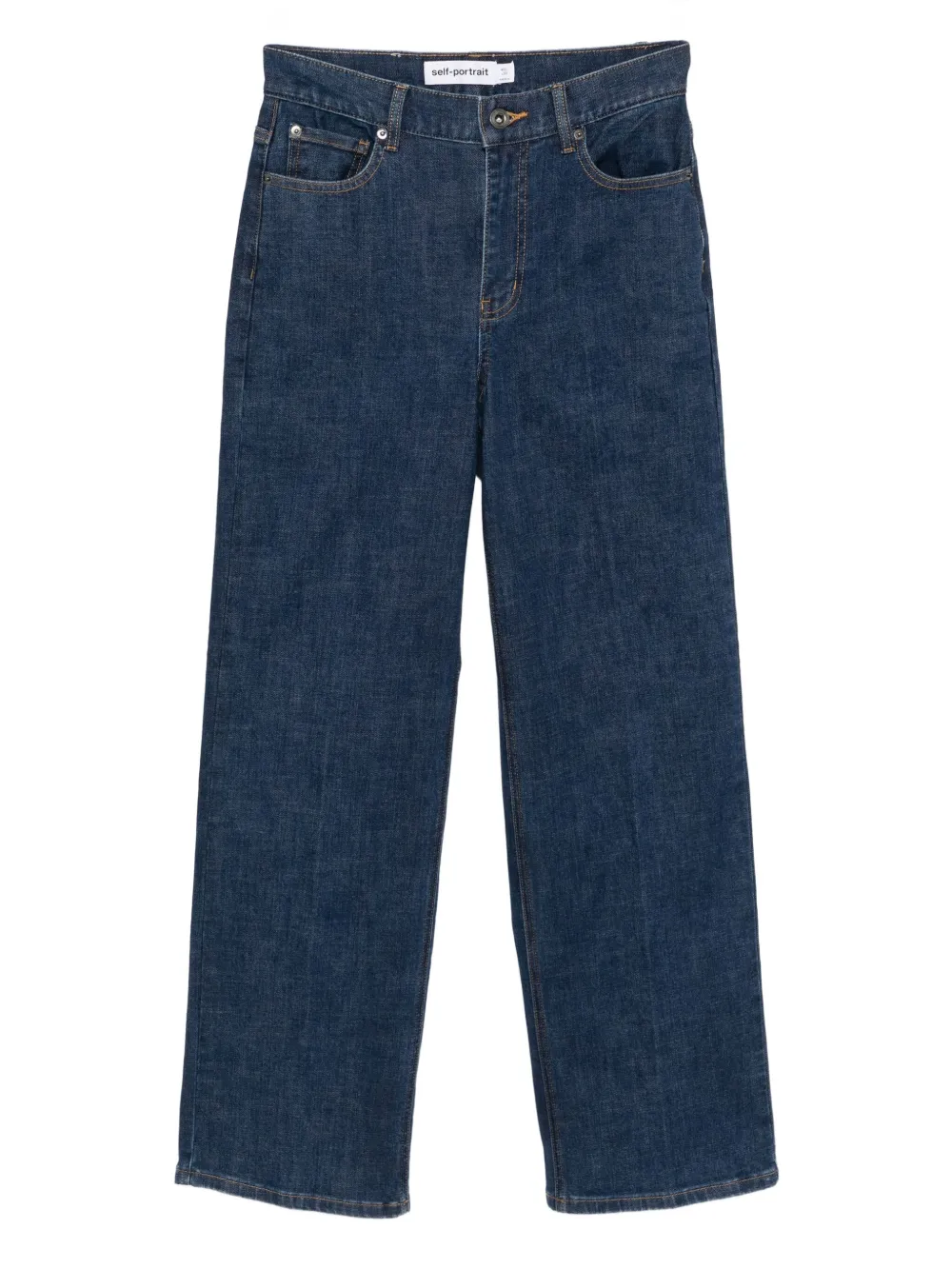 Self-portrait Logo-patch Straight-leg Jeans In Blue
