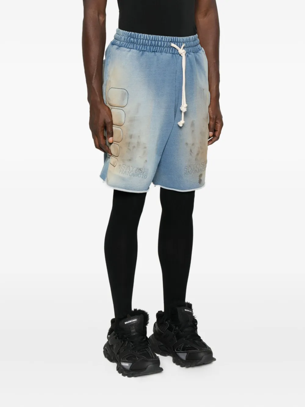 Satoshi Nakamoto Drawstring Track Shorts In Blue