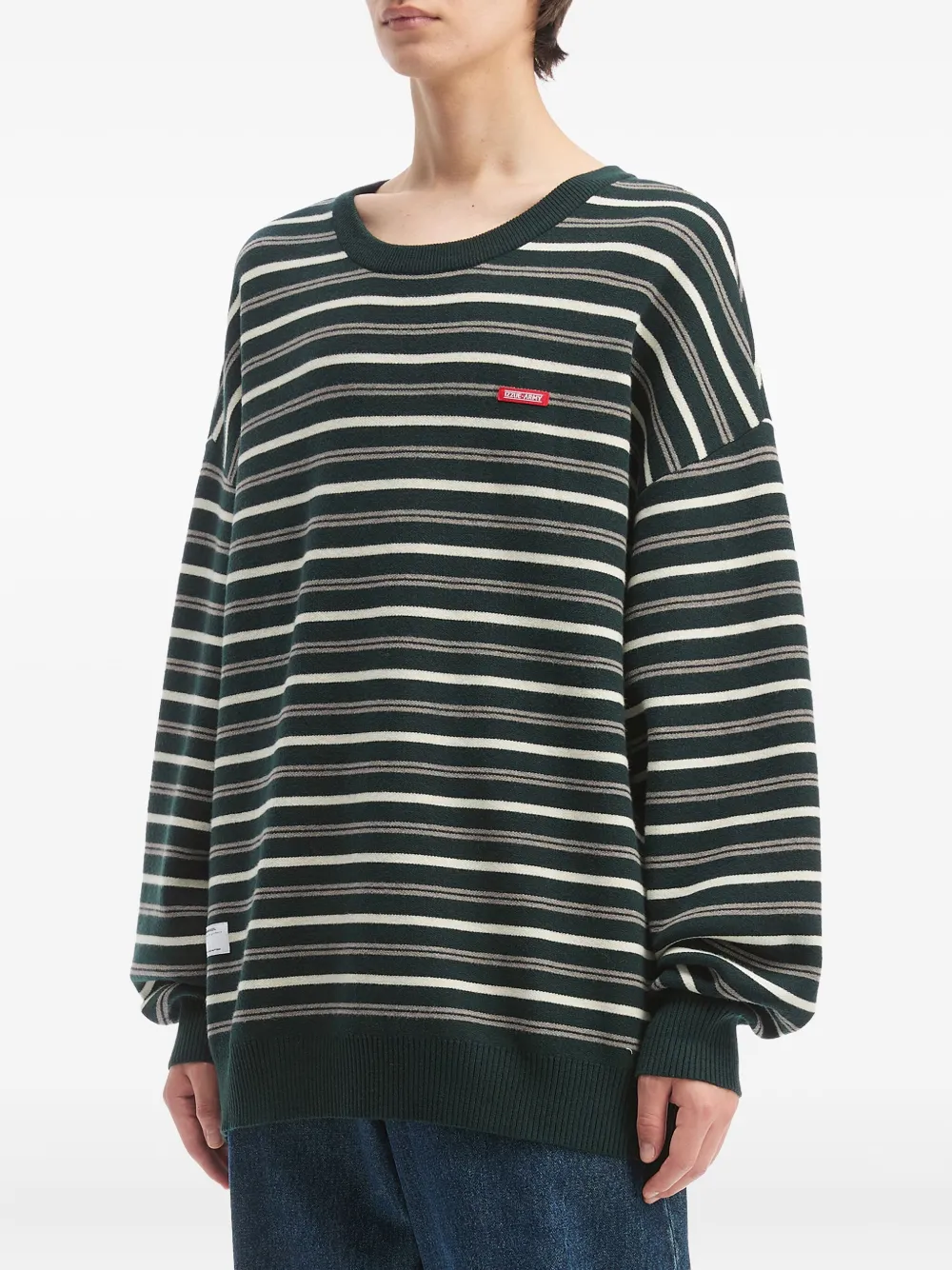 Izzue Striped Crew-neck Sweater In Green