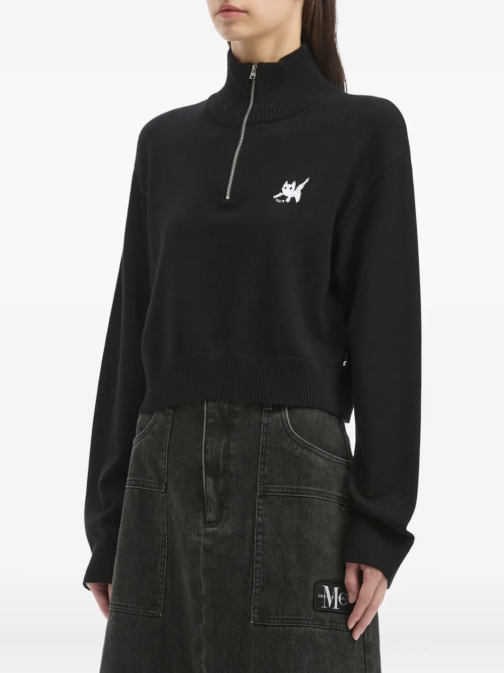 izzue Sweater met borduurwerk en halve rits Zwart