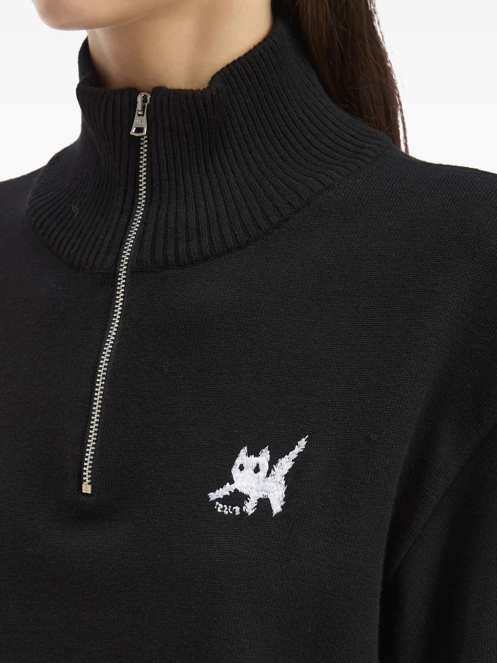 izzue Sweater met borduurwerk en halve rits Zwart