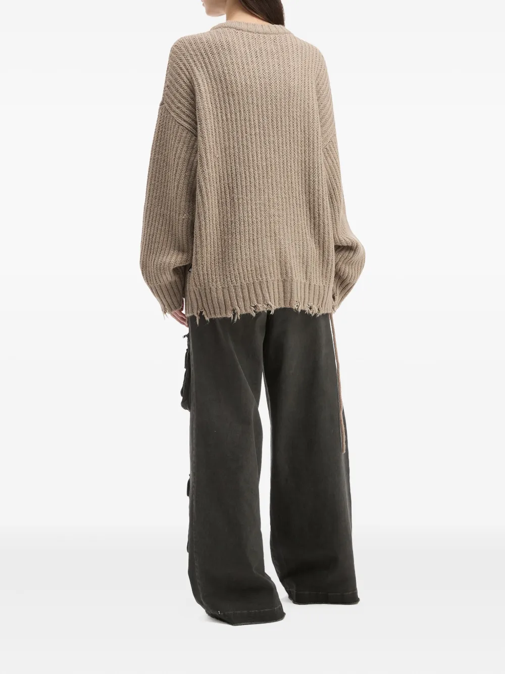 Izzue Distressed Ribbed Knit Sweater In Brown