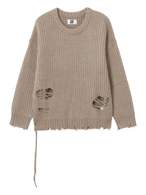 izzue distressed ribbed knit sweater