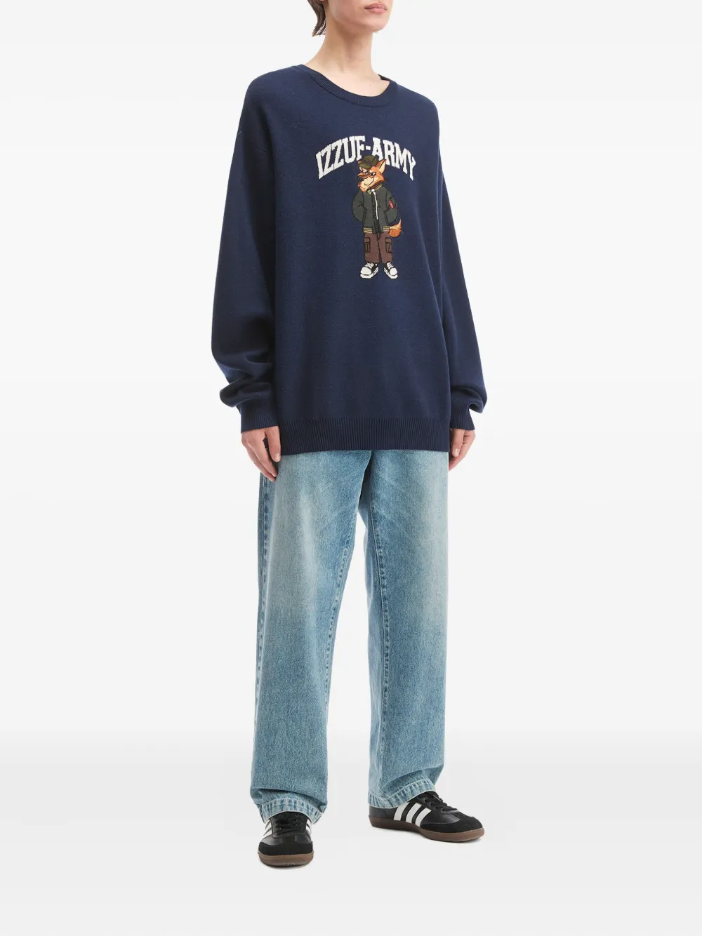 Izzue fox-appliqué crew-neck sweater - Blauw