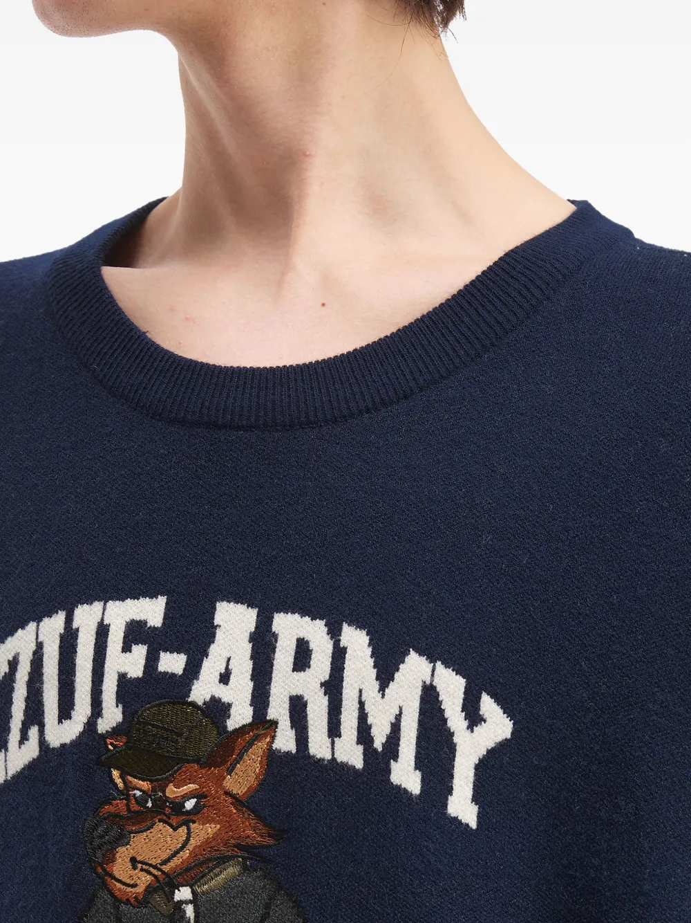 izzue Trui met ronde hals en vossenapplicatie Blauw