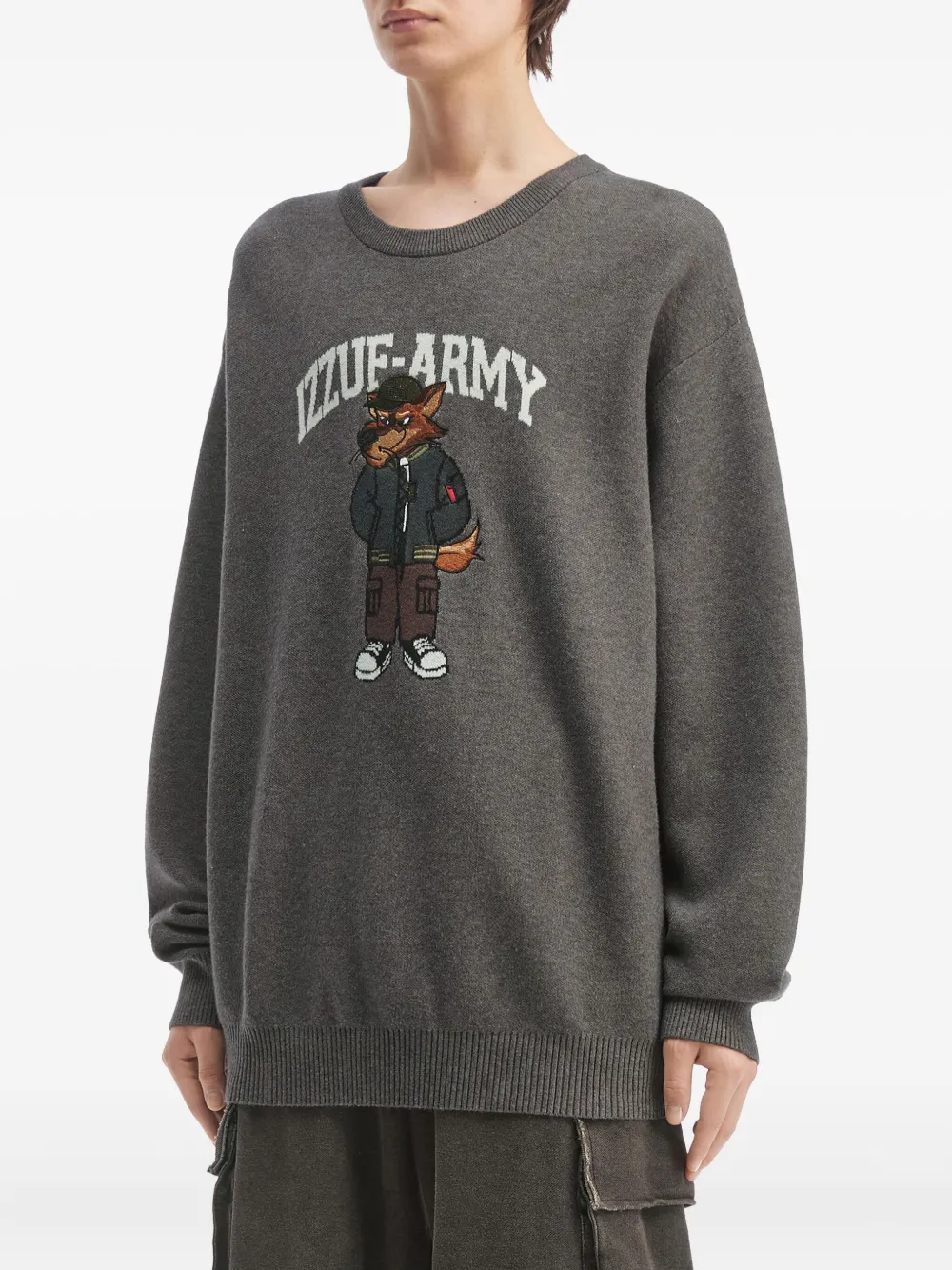 Izzue Fox-appliqué Crew-neck Sweater In Gray