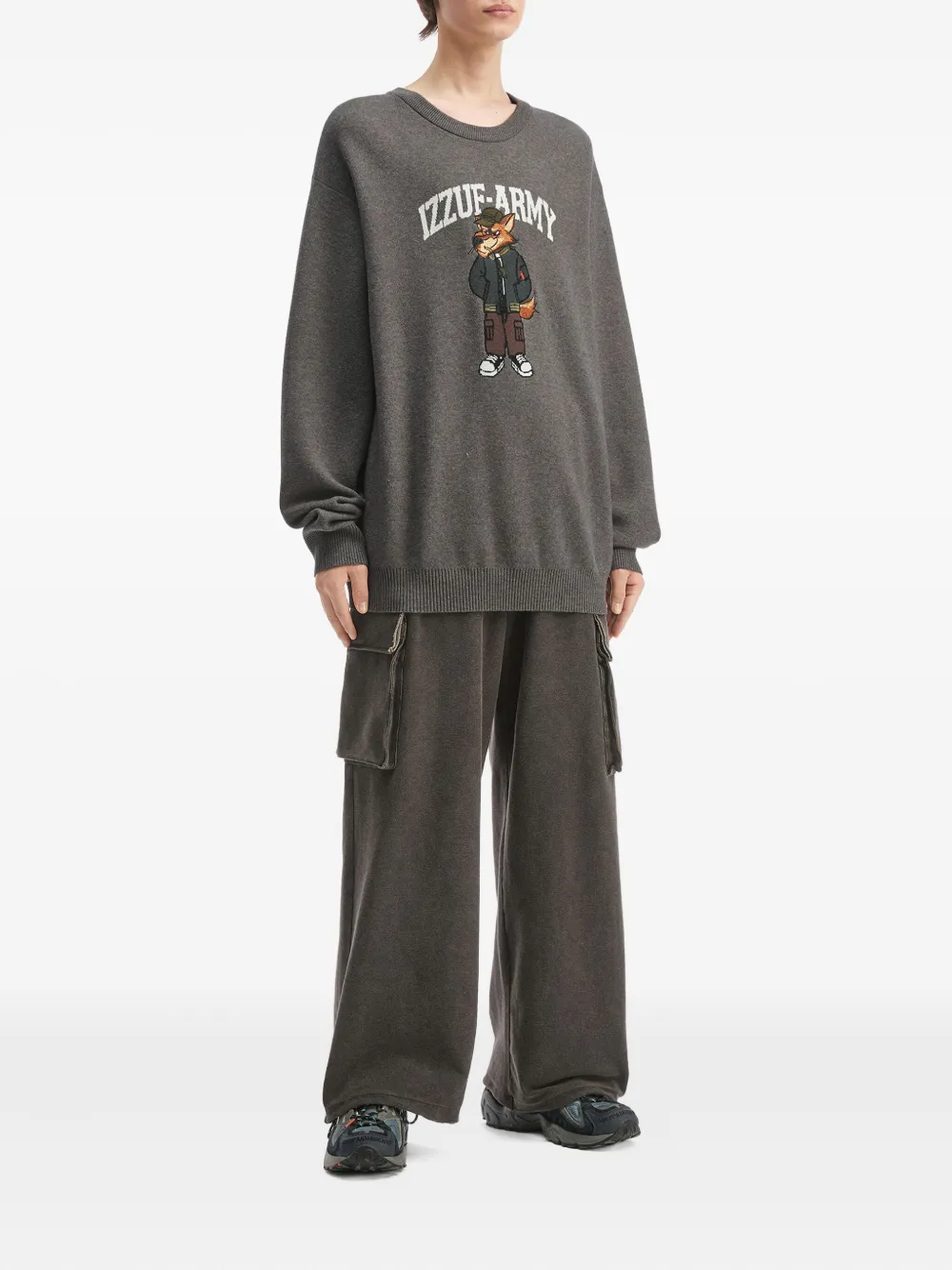 Izzue Fox-appliqué Crew-neck Sweater In Gray