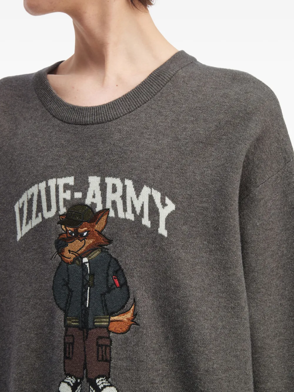Izzue Fox-appliqué Crew-neck Sweater In Gray