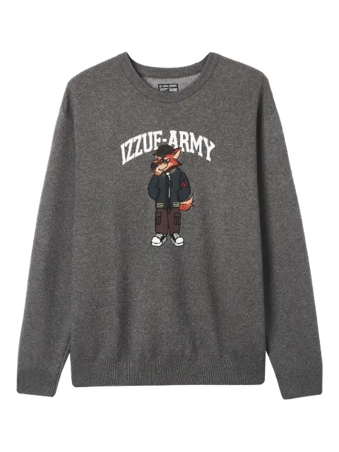 izzue fox-appliqué crew-neck sweater