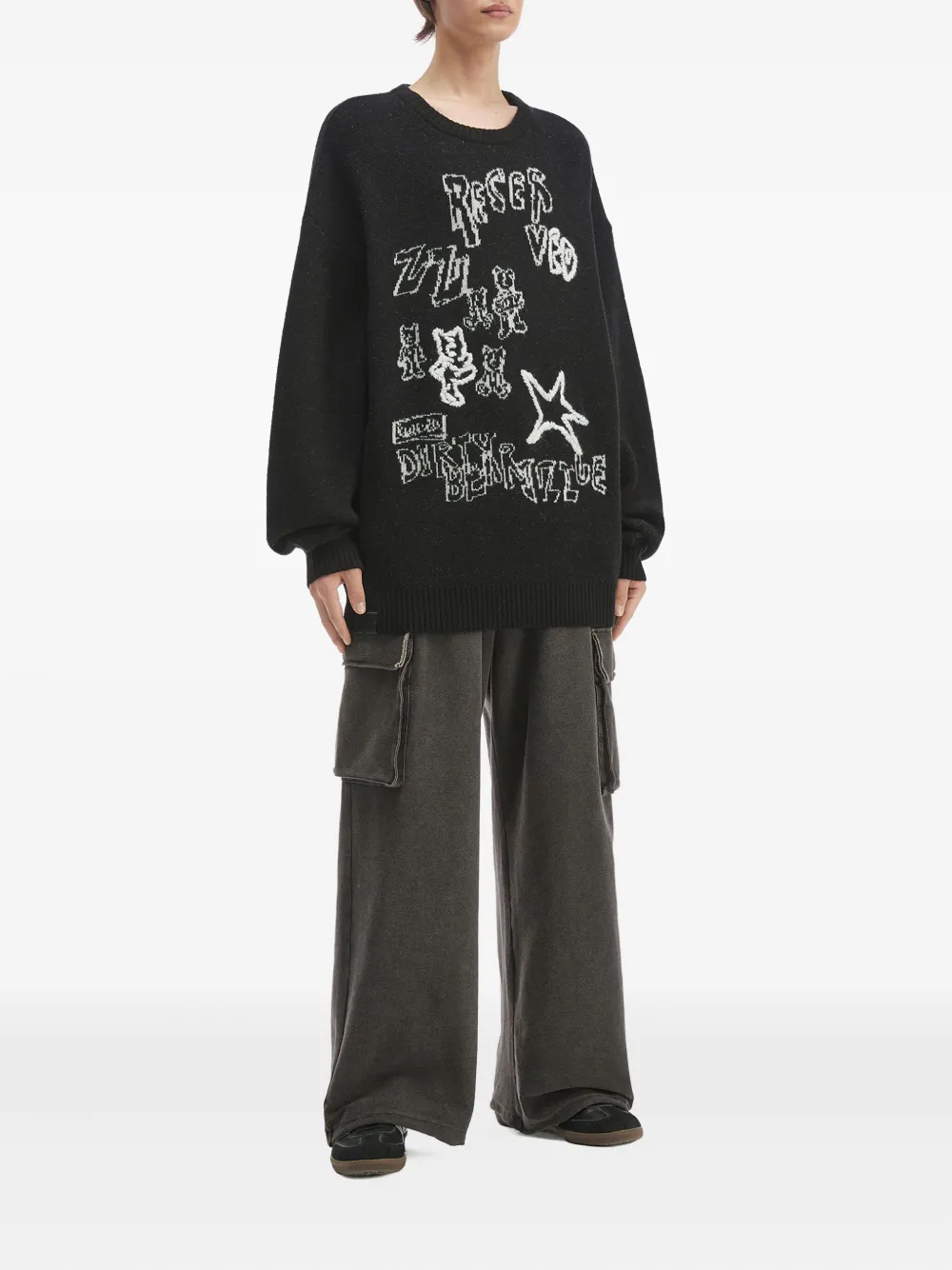Izzue graphic-print crew-neck sweater - Zwart