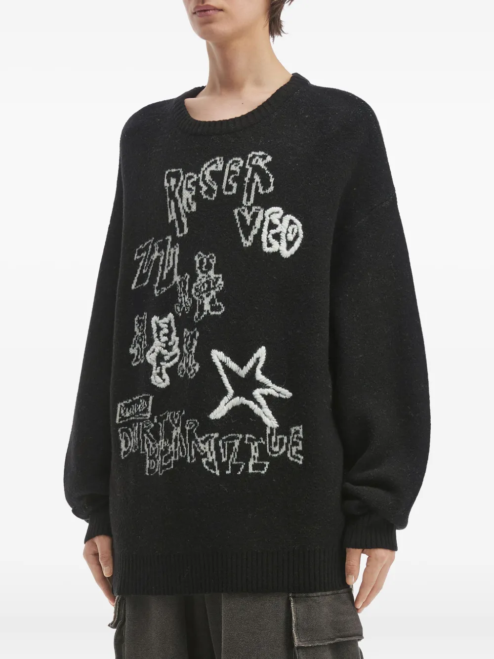 Izzue Graphic-print Crew-neck Sweater In Black