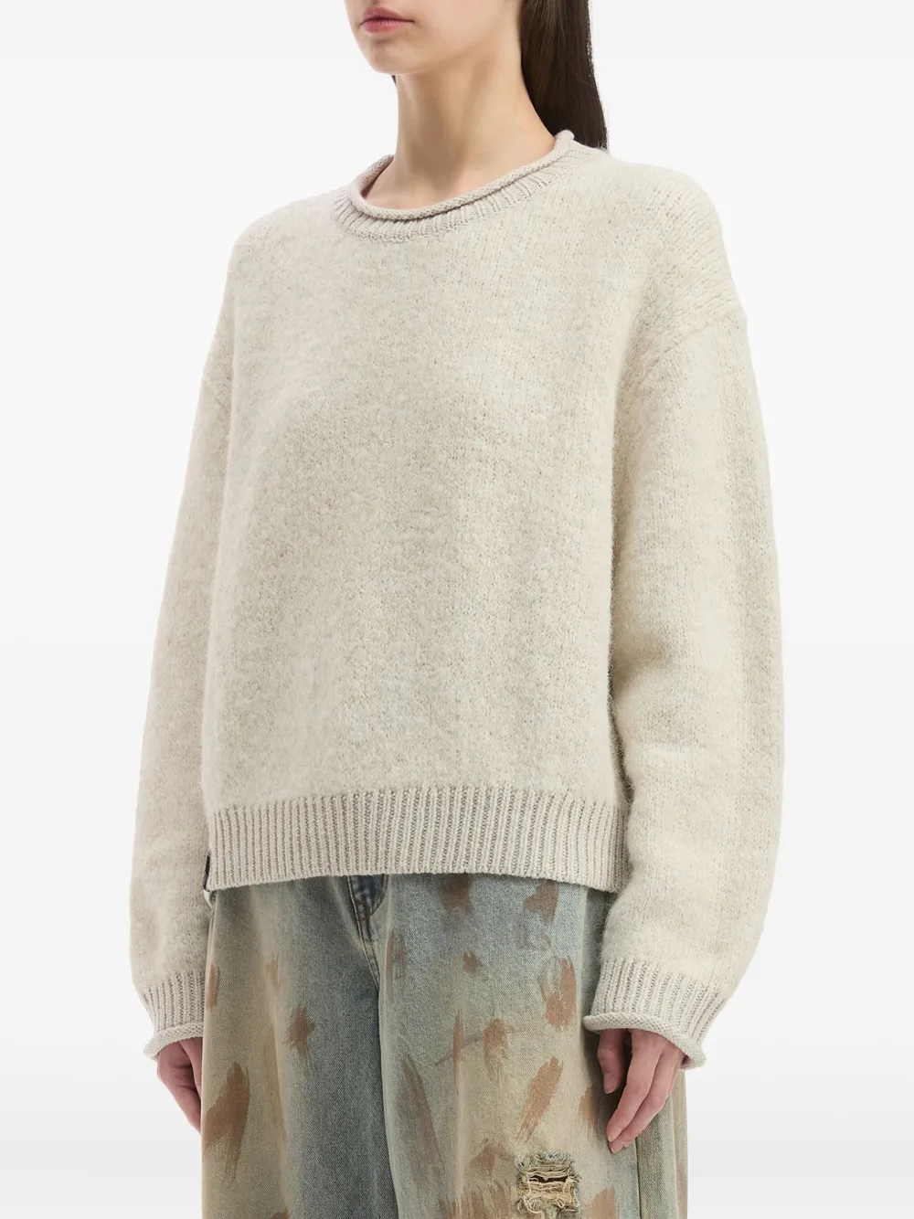 Izzue Ribbed-cuff Crew-neck Sweater In Neutral