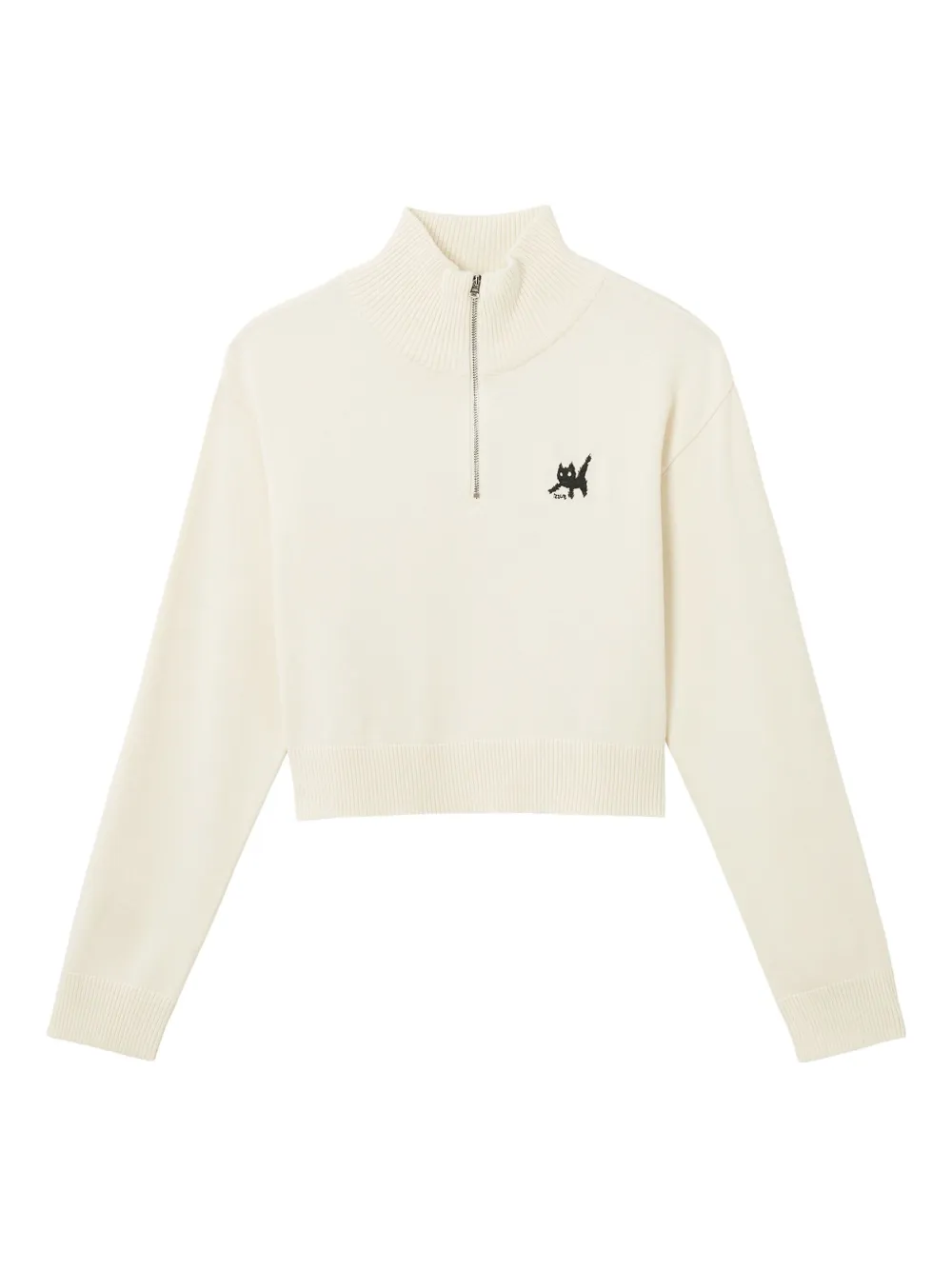 Izzue Cat-embroidered Half-zip Sweater In Neutral