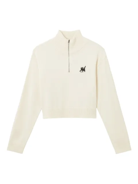izzue cat-embroidered half-zip sweater