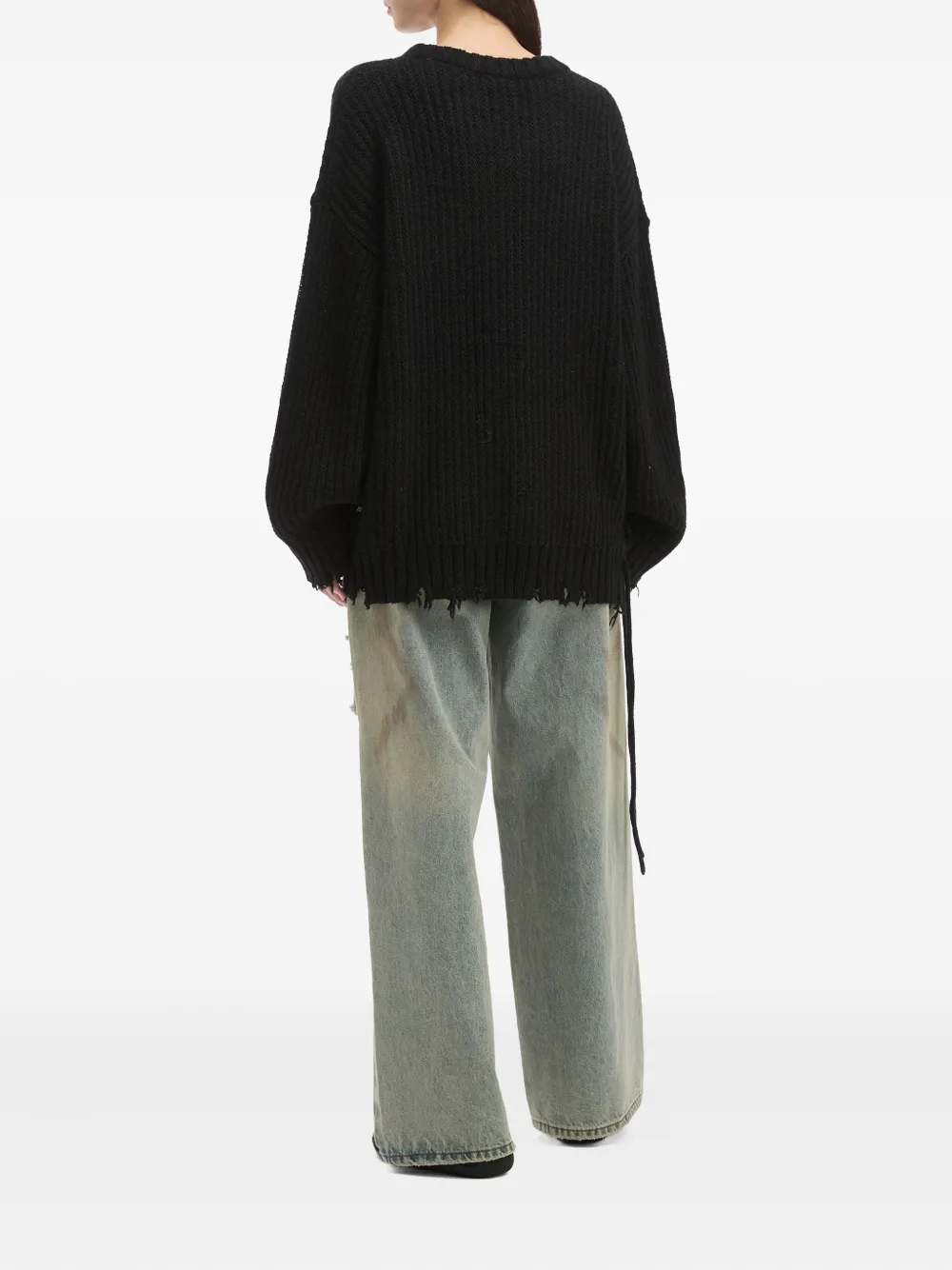Izzue Distressed Side-lace Sweater In Black