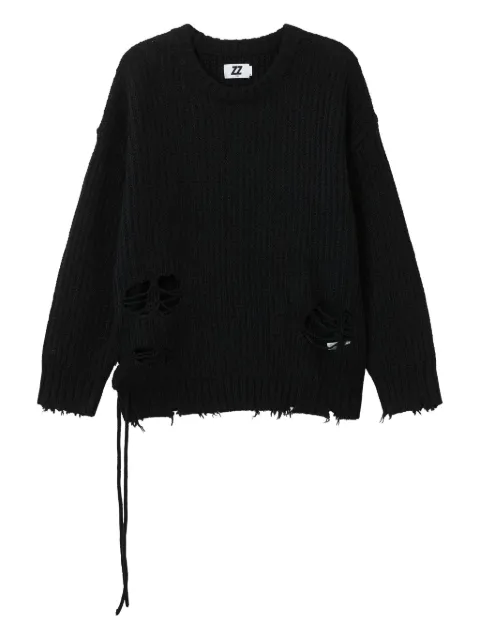 izzue distressed side-lace sweater