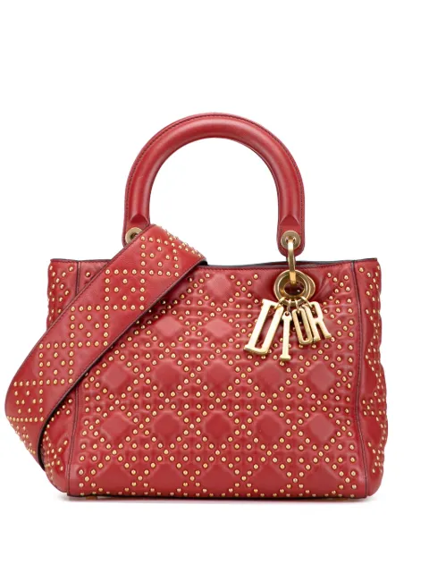 Christian Dior Pre-Owned 2017 Medium Lambskin Cannage Studded Supple Lady Dior satchel