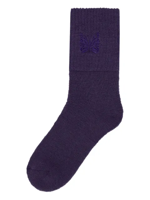 Needles butterfly embroidered wool socks