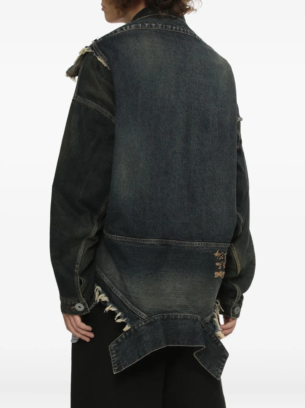 Miharayasuhiro Frayed-detail Denim Jacket In Green