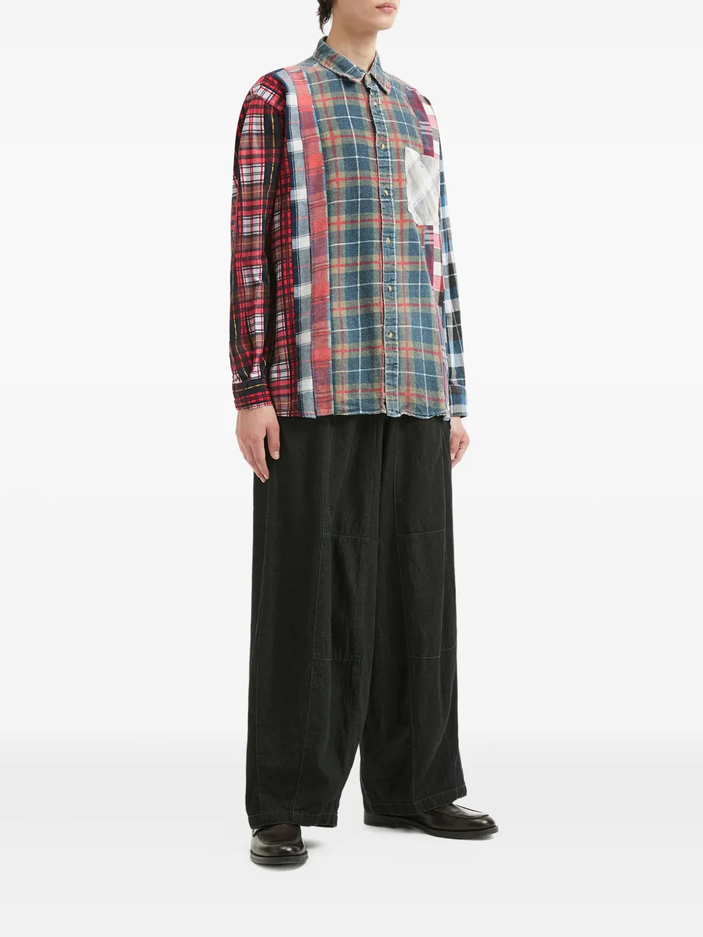 Needles patchwork panelled shirt - Blauw
