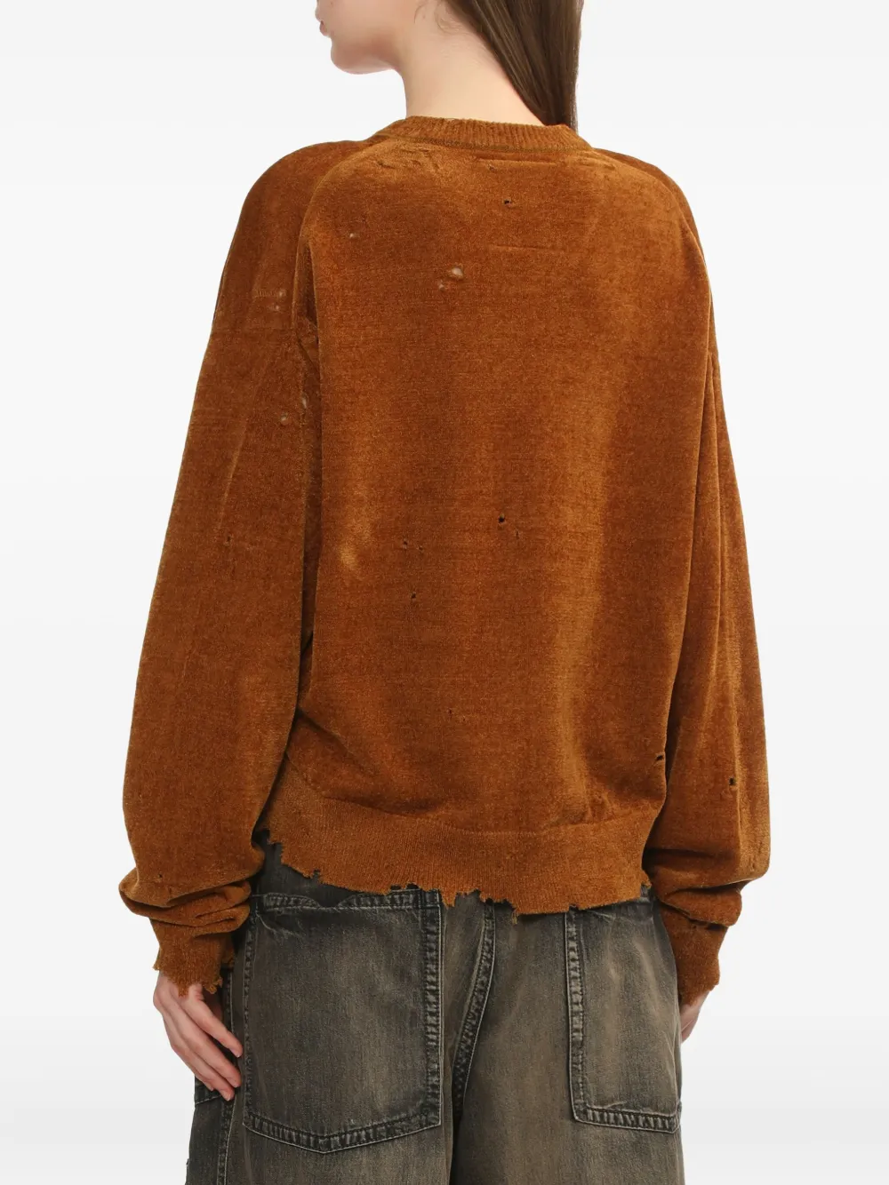 Miharayasuhiro Frayed V-neck Sweater In Brown