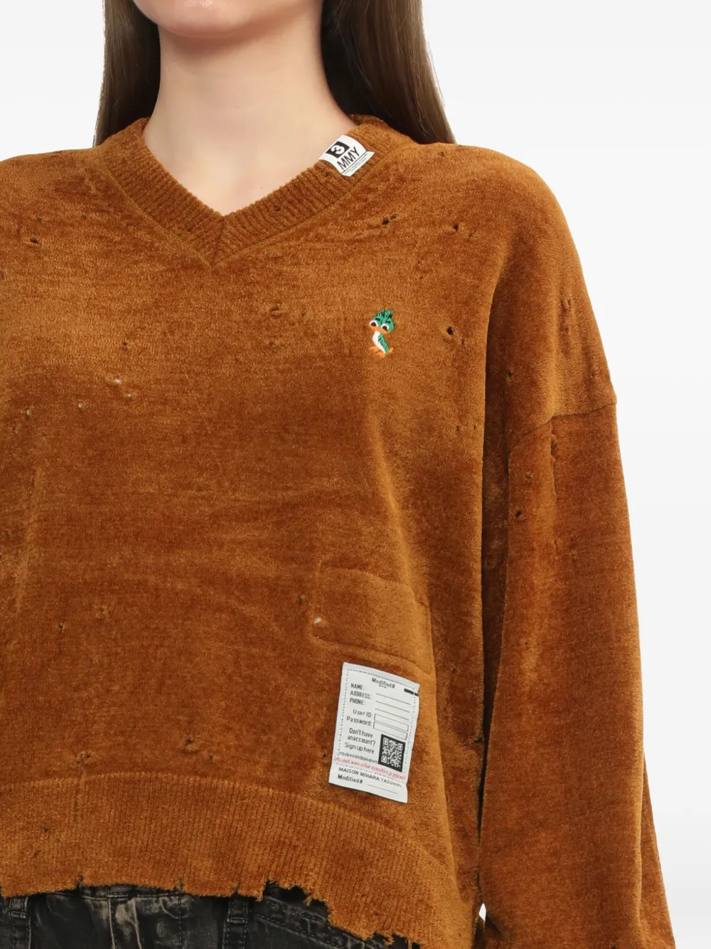 Miharayasuhiro Frayed V-neck Sweater In Brown