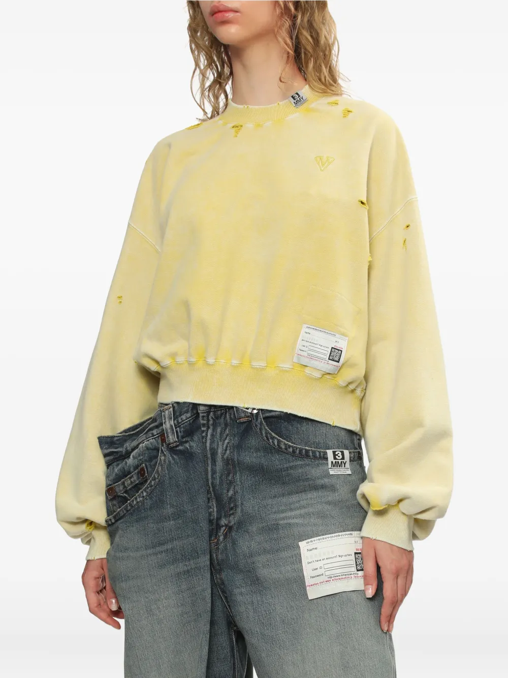 Miharayasuhiro Distressed Long-sleeved Sweatshirt In Yellow