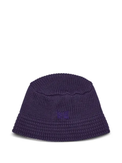 Needles embroidered-butterfly rib-knit bucket hat