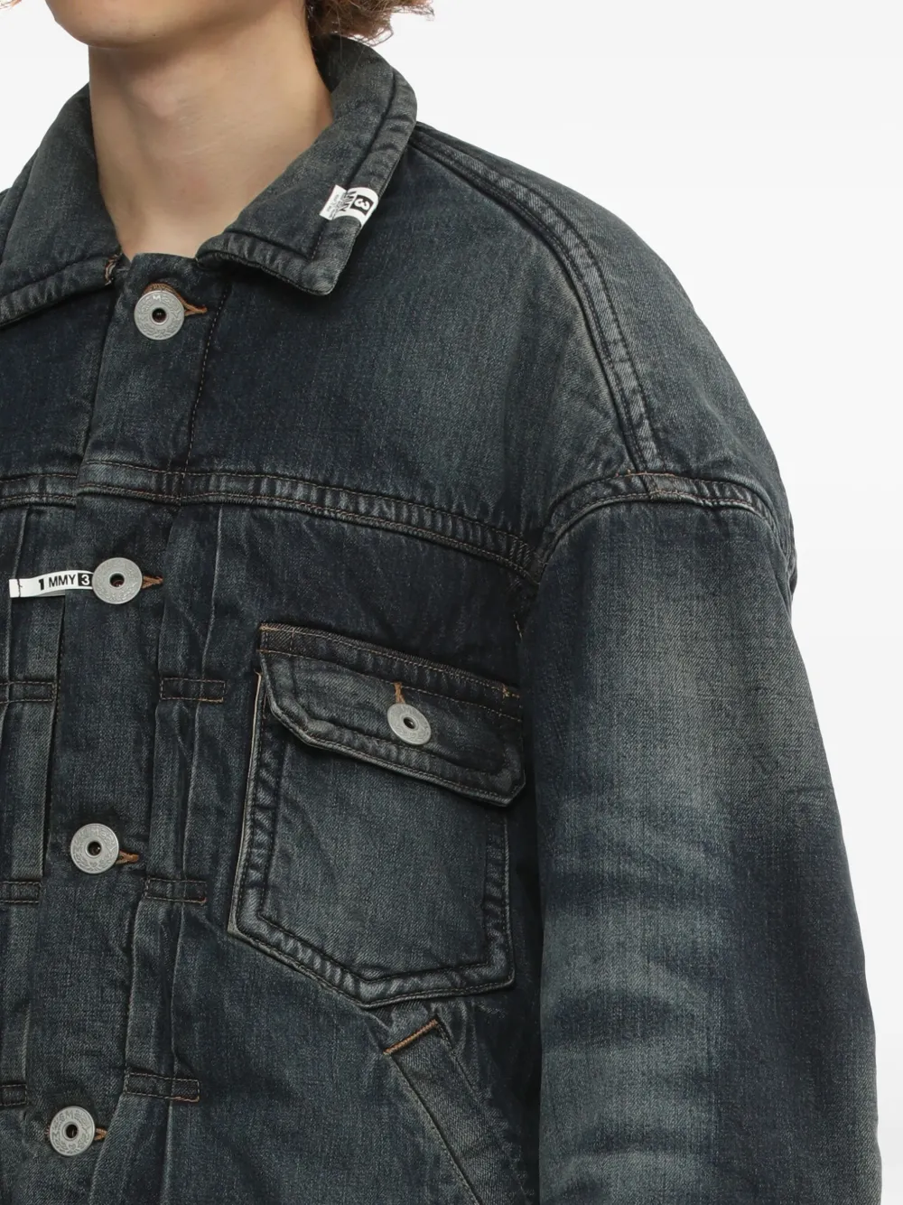 Miharayasuhiro Button-fastening Padded Denim Jacket In Blue