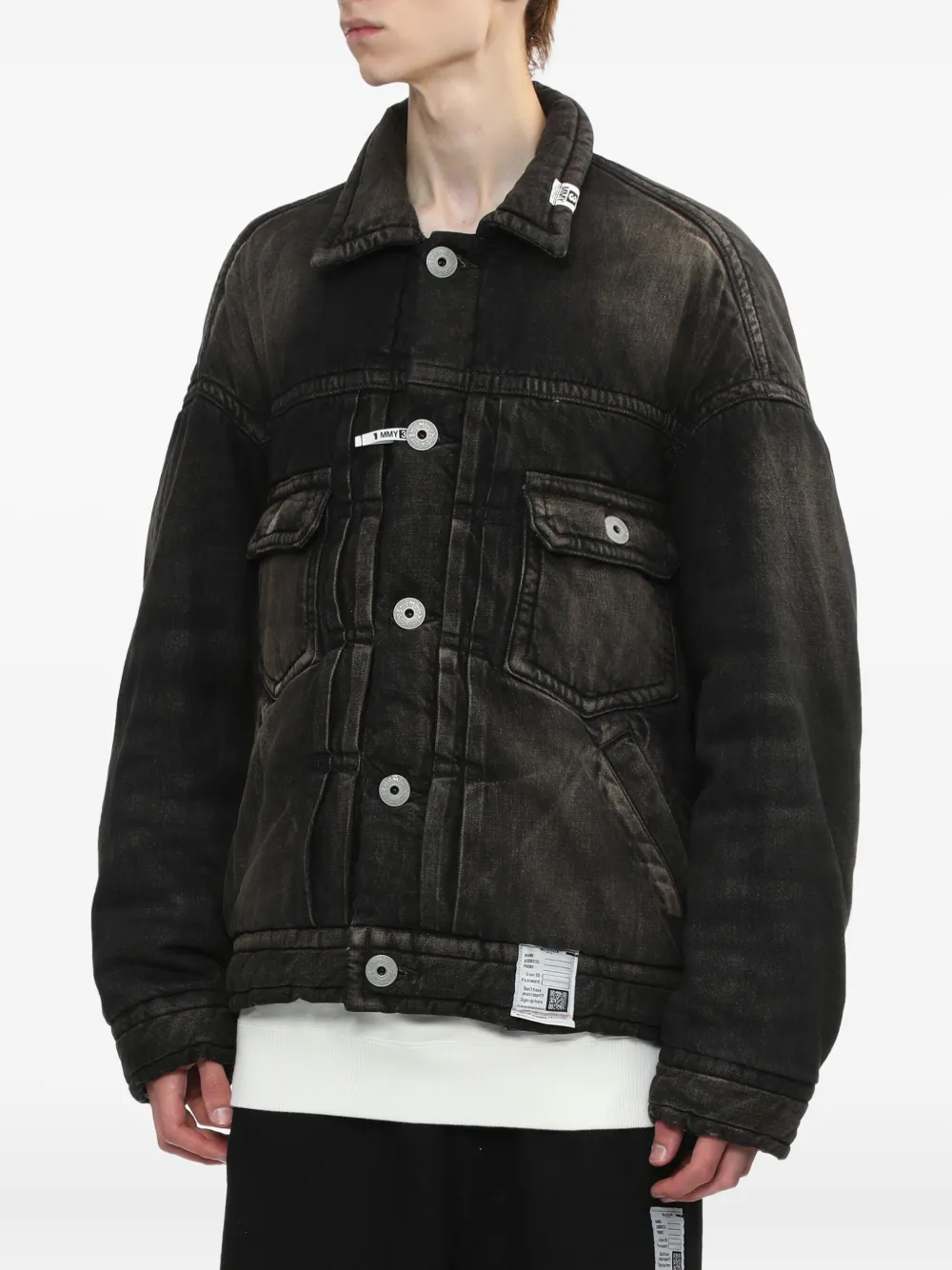 Miharayasuhiro Button-fastening Padded Denim Jacket In Black