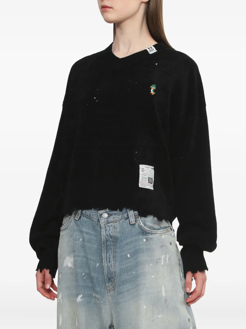 Miharayasuhiro Frayed V-neck Sweater In Black