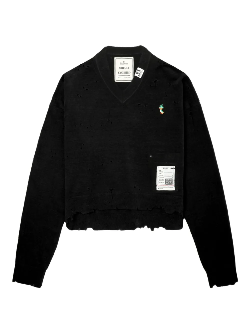 Maison MIHARA YASUHIRO frayed V-neck sweater - ブラック Maison MIHARA YASUHIRO frayed V-neck sweater - ブラック