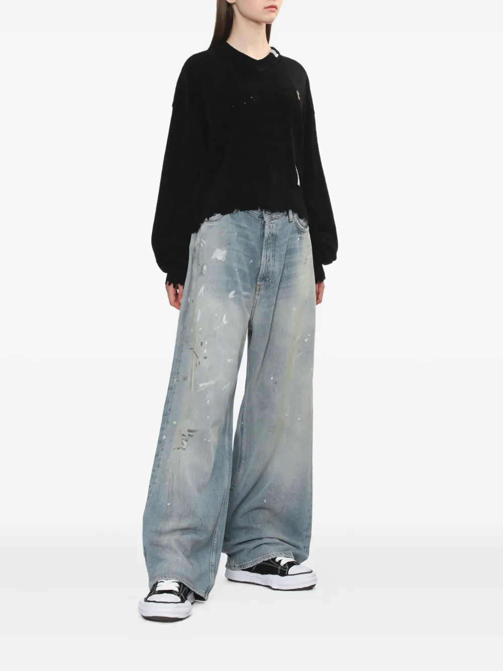 Miharayasuhiro Frayed V-neck Sweater In Black