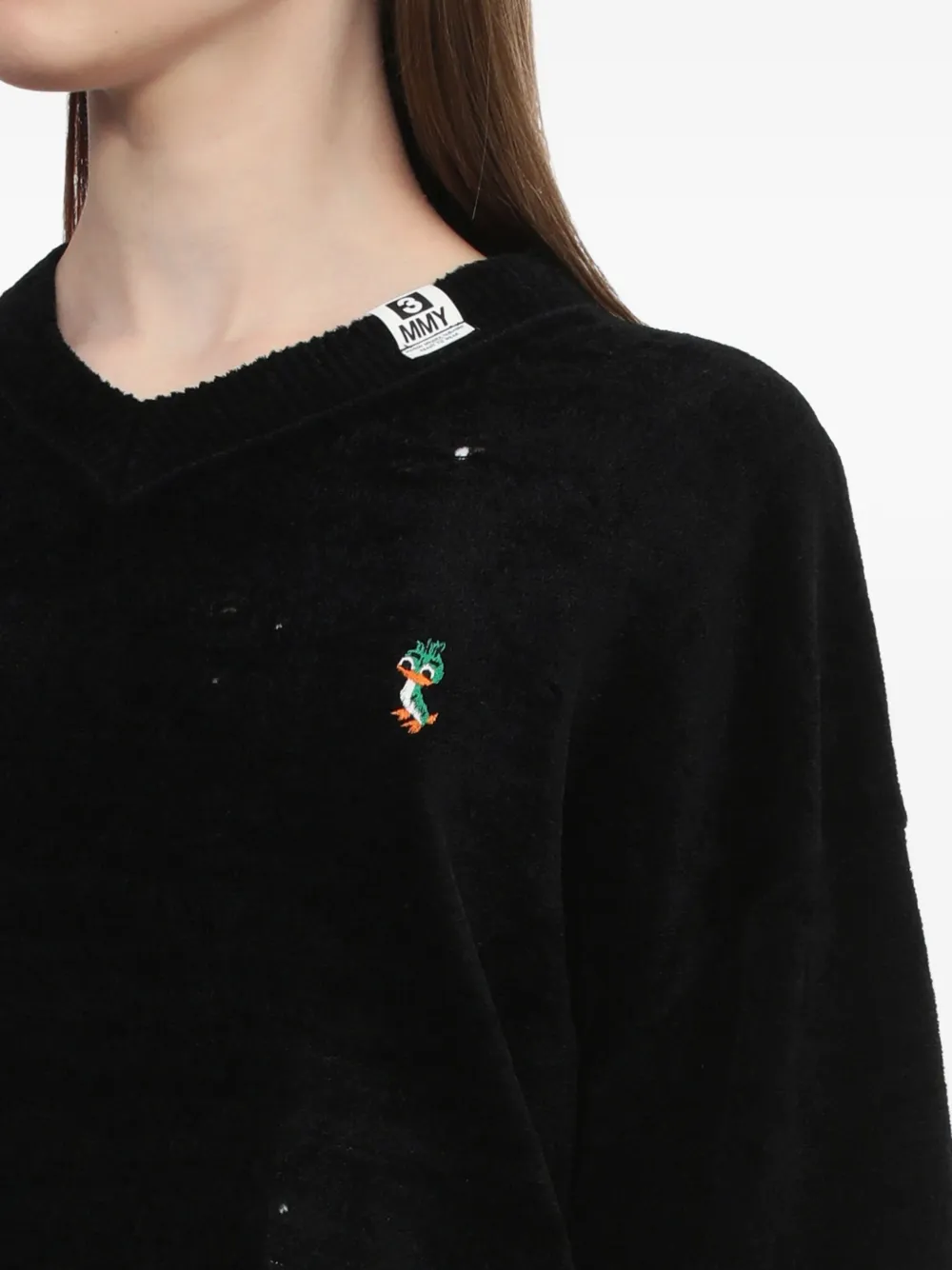 Miharayasuhiro Frayed V-neck Sweater In Black