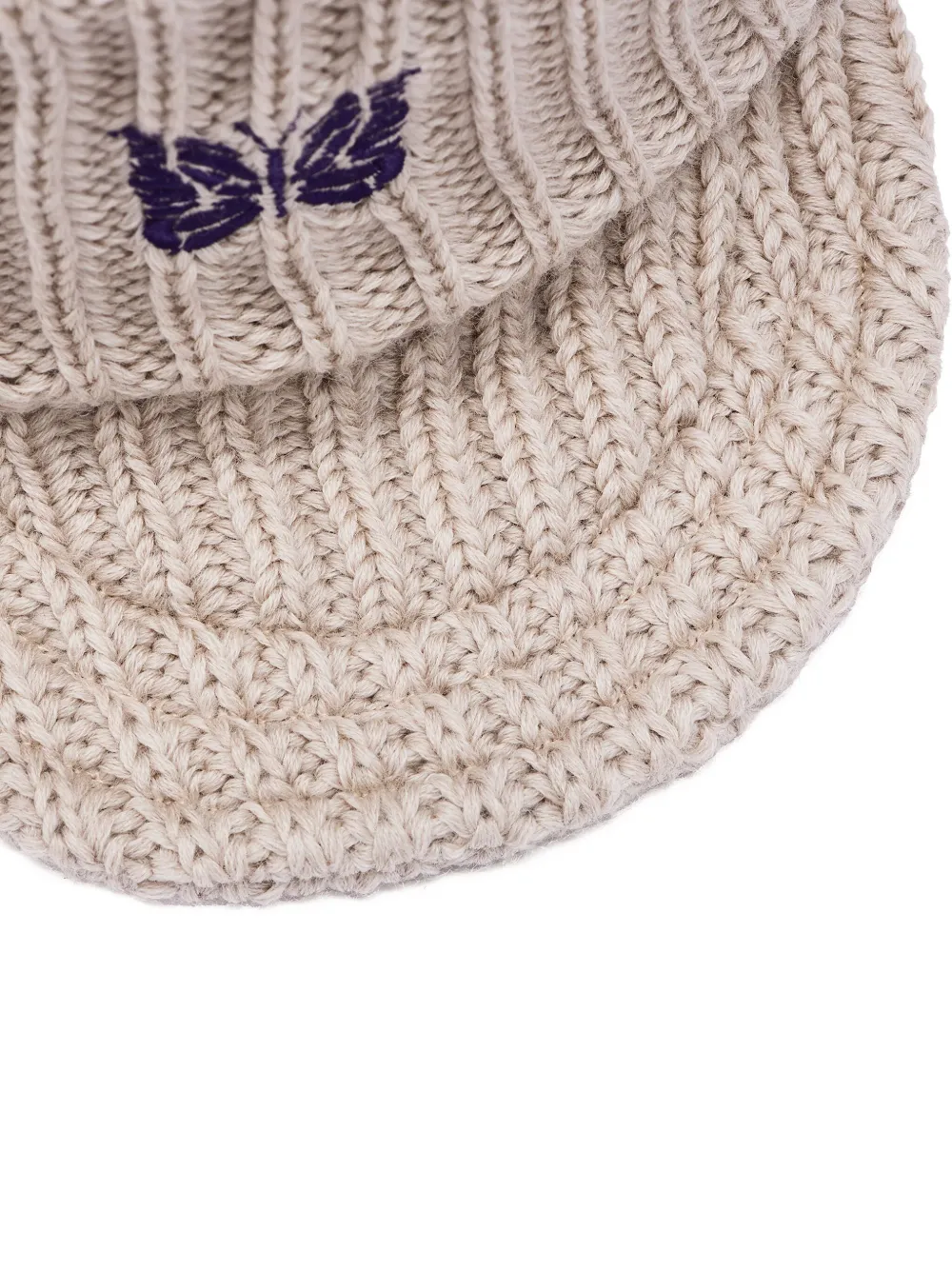 Needles Geribbelde pet met geborduurd logo Beige