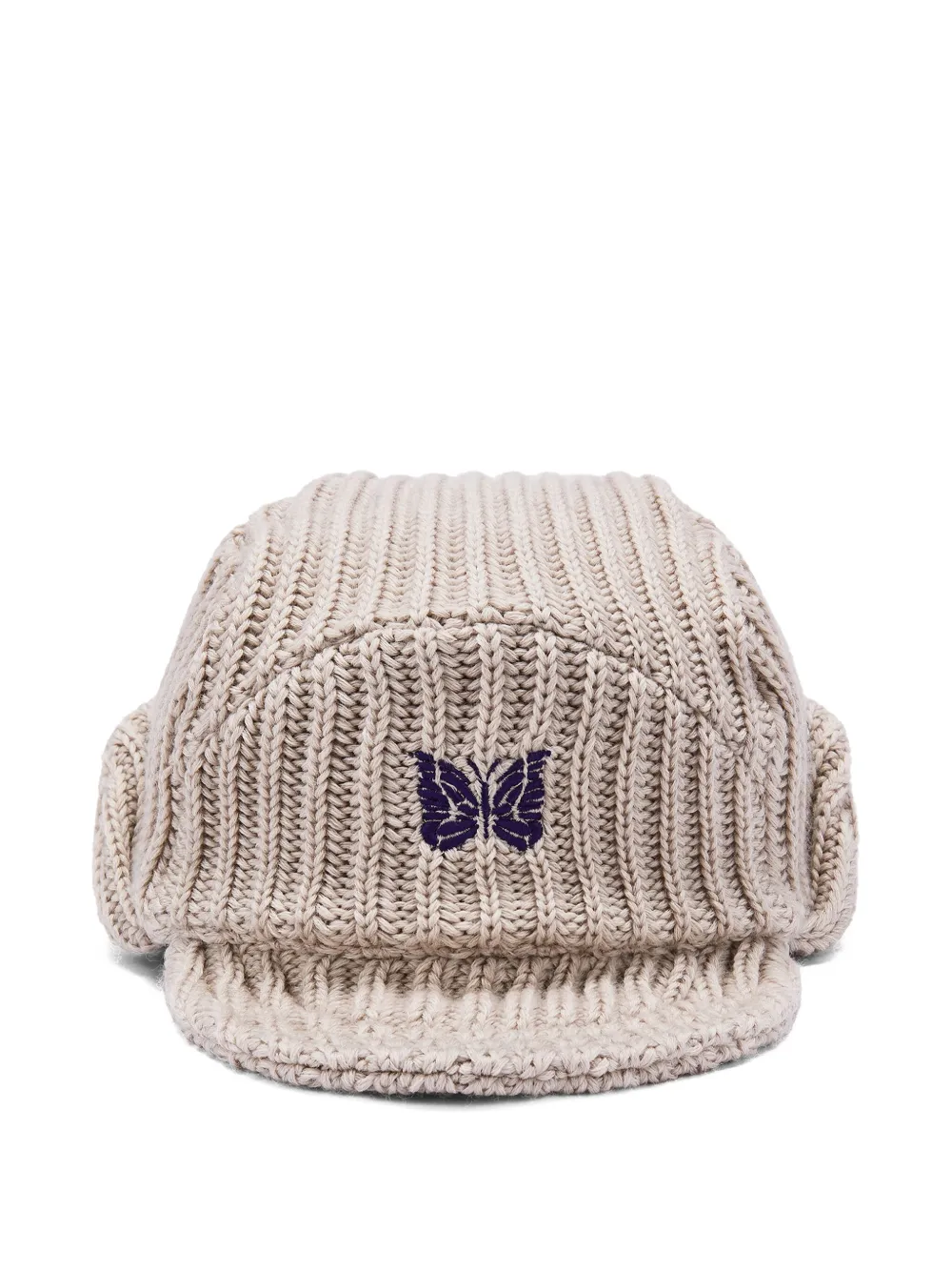 Needles Geribbelde pet met geborduurd logo Beige