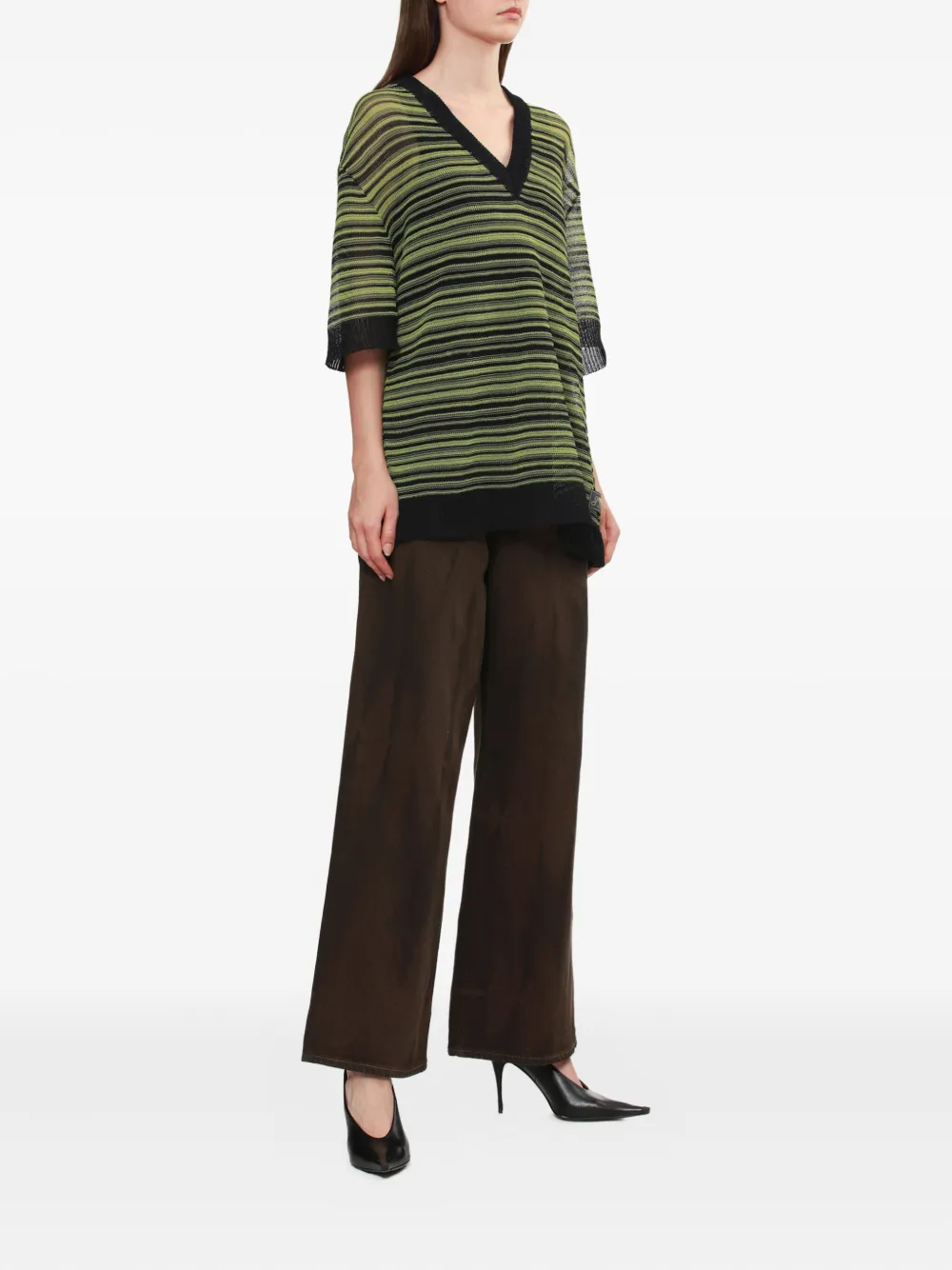 GANNI striped v-neck T-shirt | T-Shirts & Jersey Shirts | Image 2