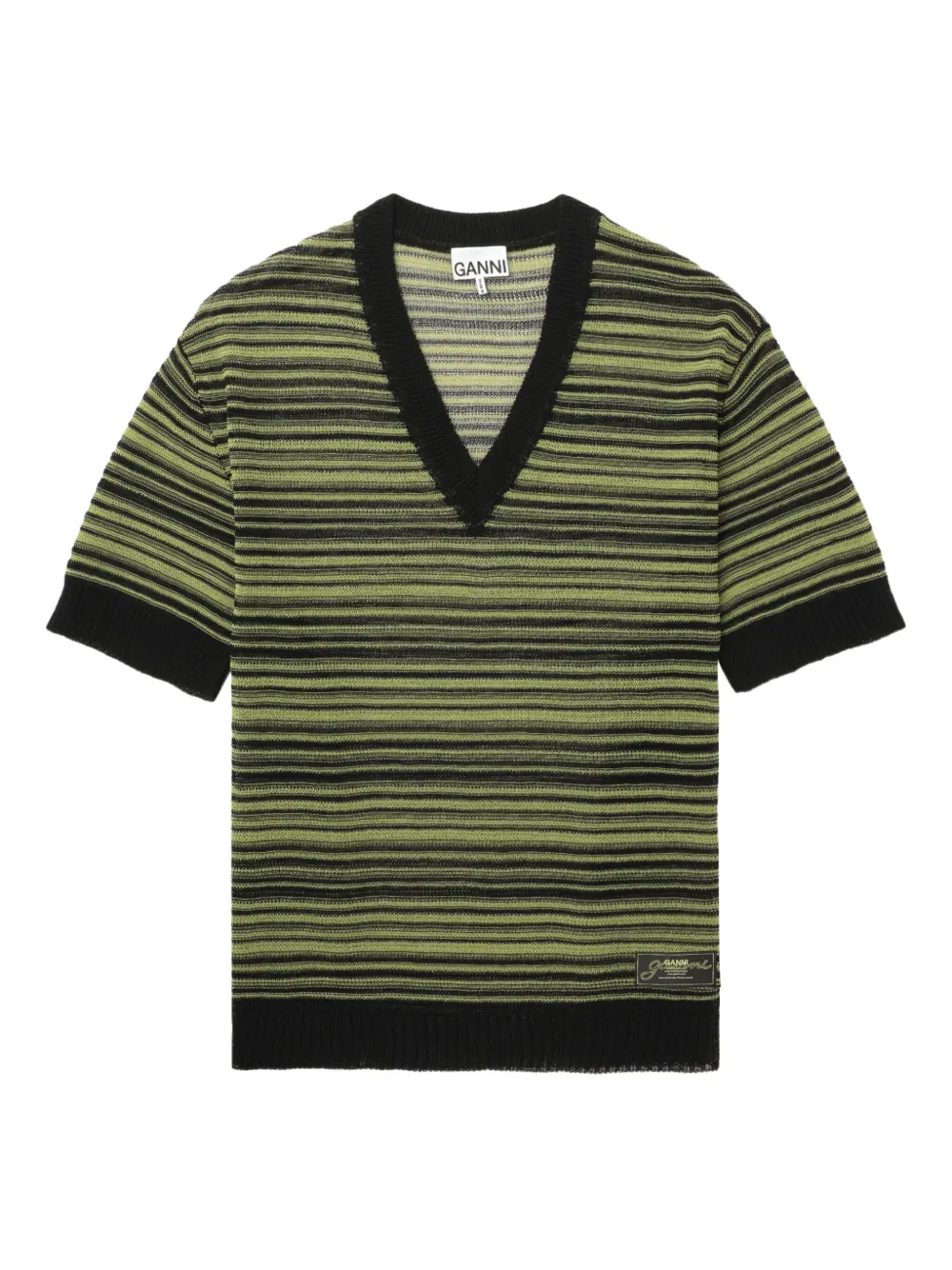 GANNI striped v-neck T-shirt - ブラック GANNI striped v-neck T-shirt - ブラック