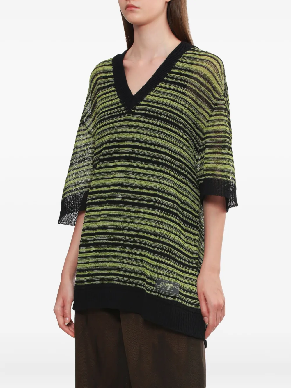 GANNI T-shirt met V-hals Zwart