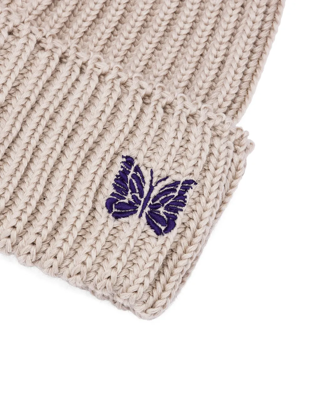 Needles Rib-knit Embroidered-butterfly Beanie In Neutral