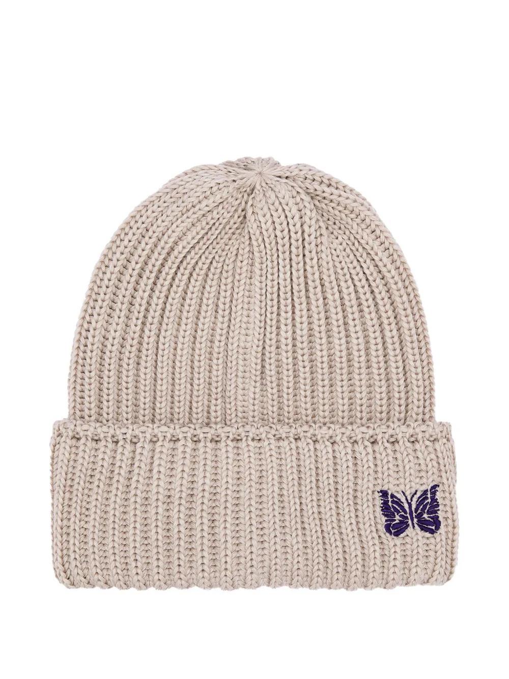 Needles Rib-knit Embroidered-butterfly Beanie In Neutral