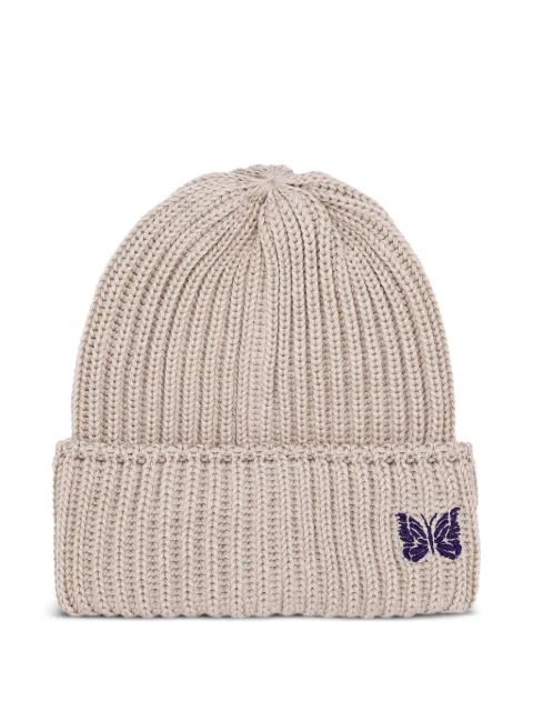 Needles rib-knit embroidered-butterfly beanie