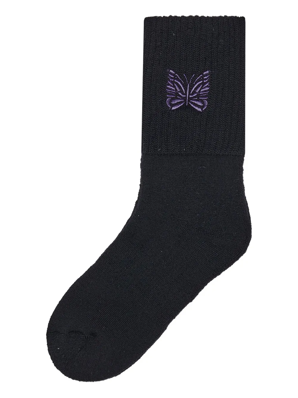 Needles Butterfly-embroidered Wool Socks In Black